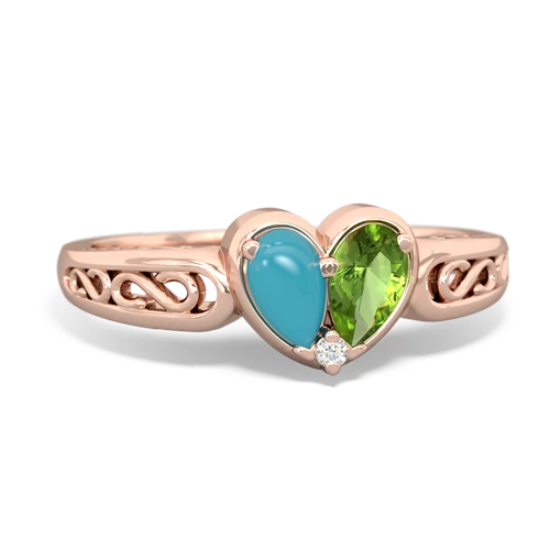turquoise-peridot filligree ring