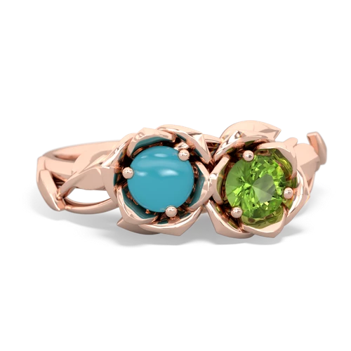 turquoise-peridot roses ring