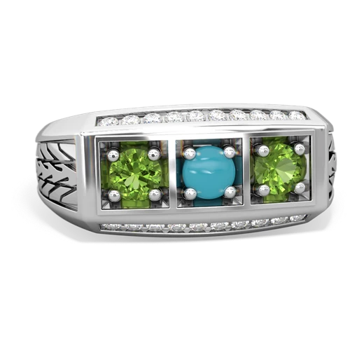 turquoise-peridot three stone ring