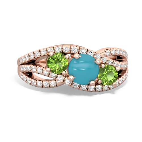 turquoise-peridot three stone pave ring