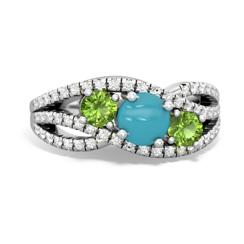 turquoise-peridot three stone pave ring