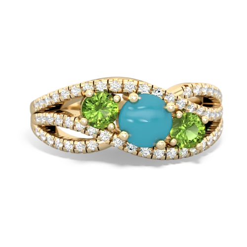 turquoise-peridot three stone pave ring