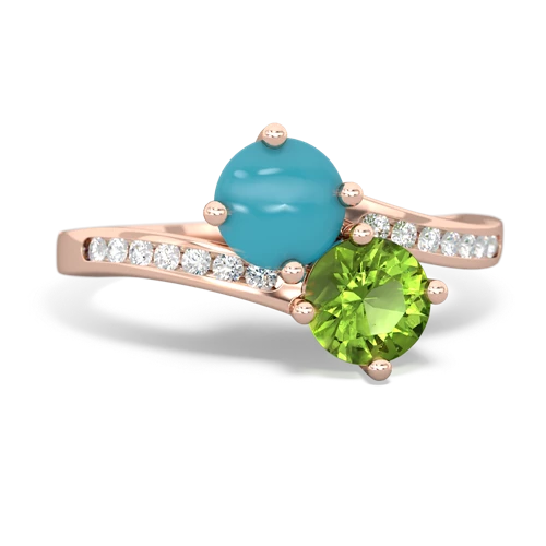 turquoise-peridot two stone channel ring