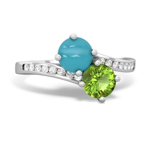 turquoise-peridot two stone channel ring