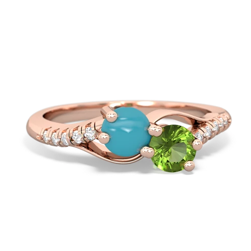 turquoise-peridot two stone infinity ring