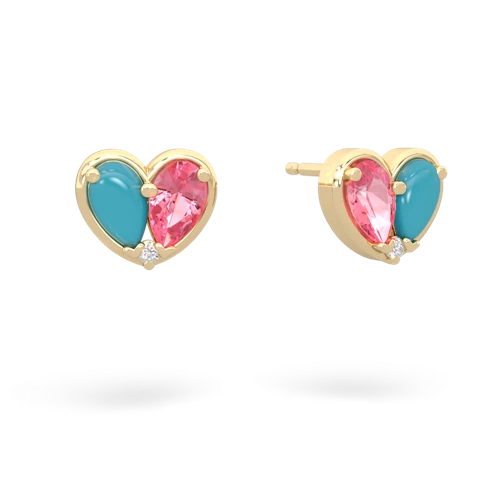 turquoise-pink sapphire one heart earrings