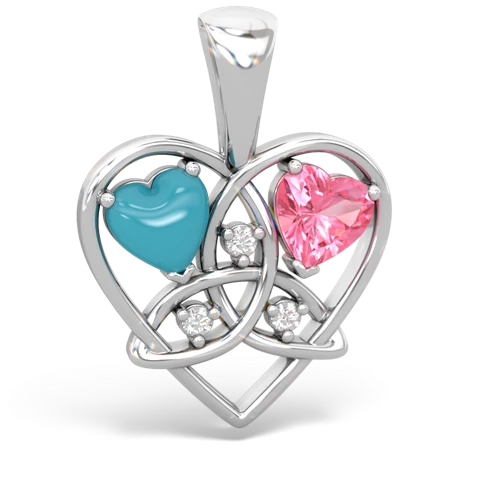 turquoise-pink sapphire celtic heart pendant