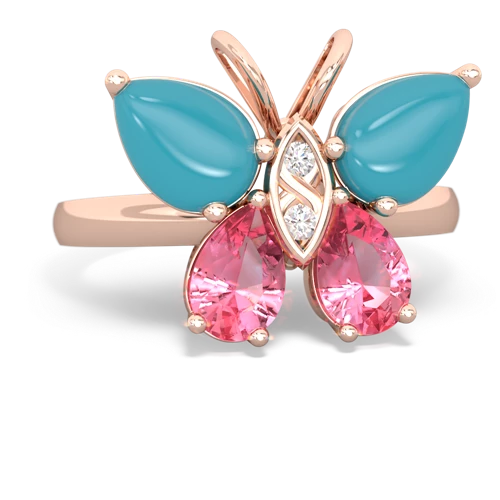 turquoise-pink sapphire butterfly ring