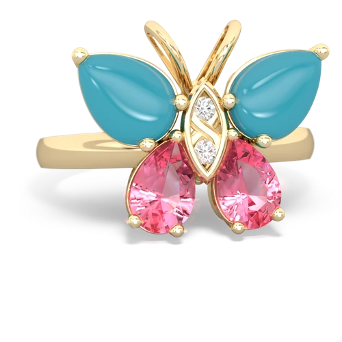 turquoise-pink sapphire butterfly ring