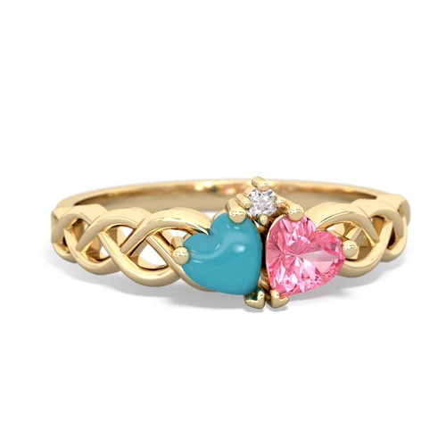 turquoise-pink sapphire celtic braid ring