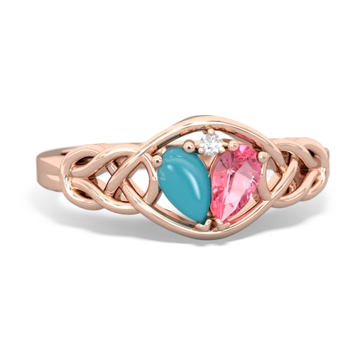 turquoise-pink sapphire celtic knot ring