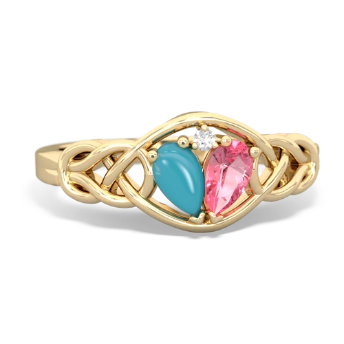 turquoise-pink sapphire celtic knot ring