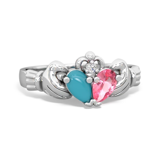 turquoise-pink sapphire claddagh ring