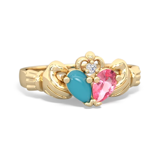 turquoise-pink sapphire claddagh ring