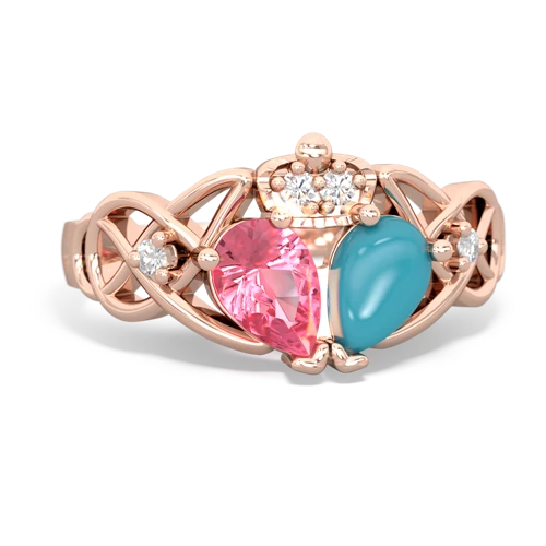 turquoise-pink sapphire claddagh ring