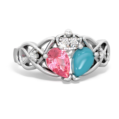 turquoise-pink sapphire claddagh ring