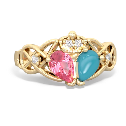 turquoise-pink sapphire claddagh ring