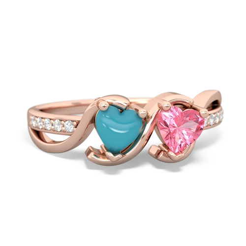 turquoise-pink sapphire double heart ring