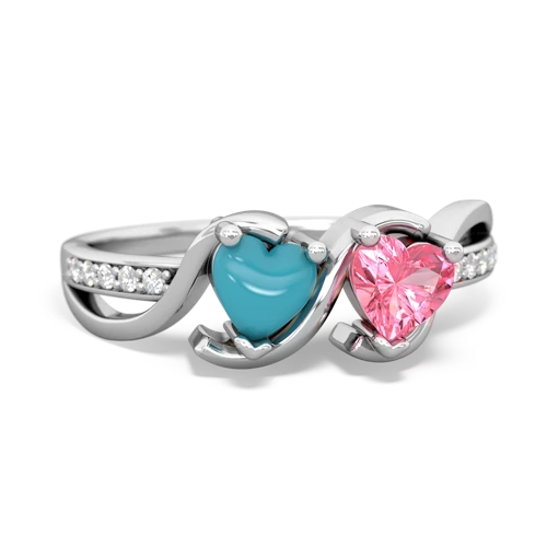 turquoise-pink sapphire double heart ring