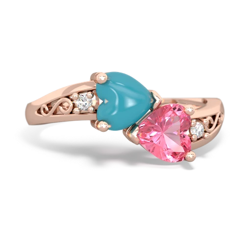 turquoise-pink sapphire filligree ring