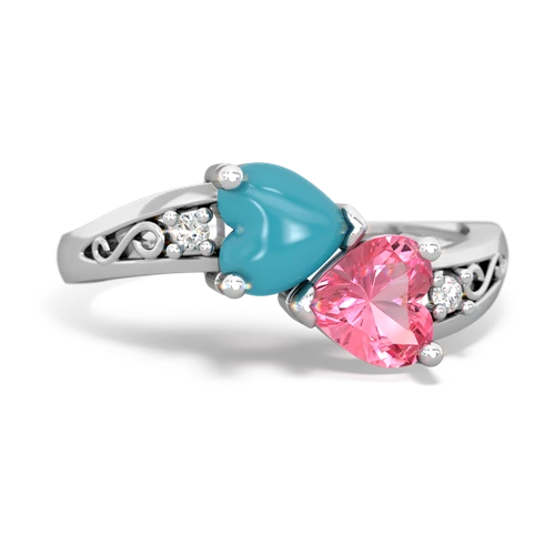 turquoise-pink sapphire filligree ring
