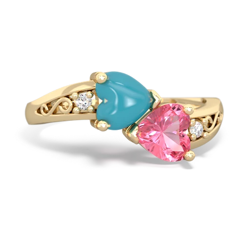 turquoise-pink sapphire filligree ring