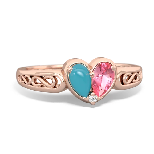 turquoise-pink sapphire filligree ring