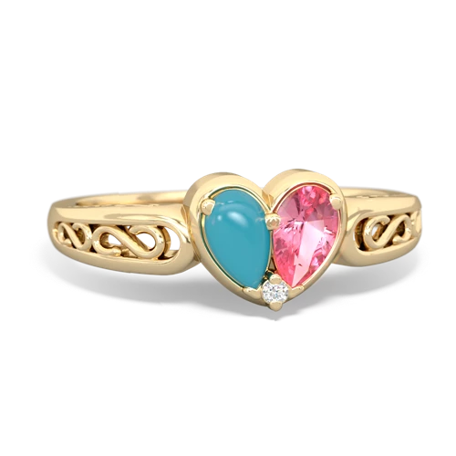 turquoise-pink sapphire filligree ring