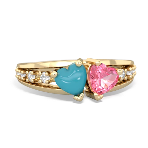 turquoise-pink sapphire modern ring