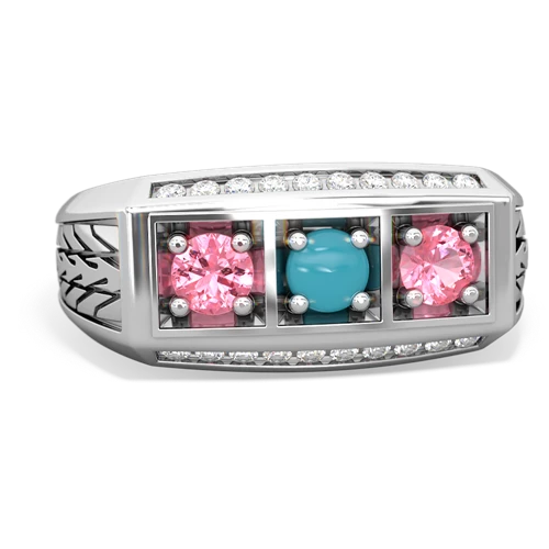 turquoise-pink sapphire three stone ring