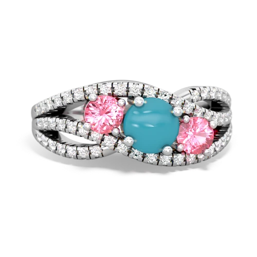 turquoise-pink sapphire three stone pave ring