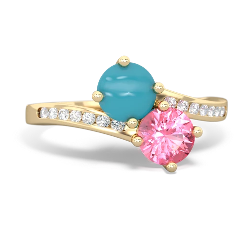 turquoise-pink sapphire two stone channel ring