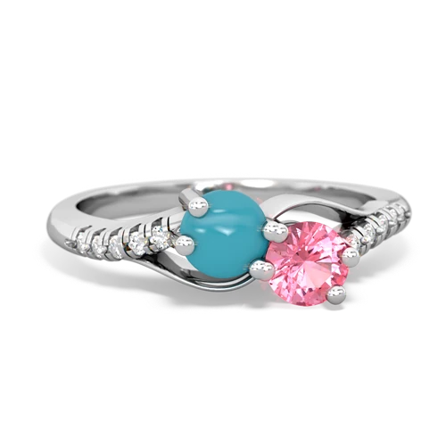 turquoise-pink sapphire two stone infinity ring