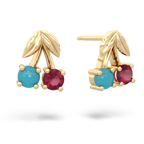 turquoise-ruby cherries earrings