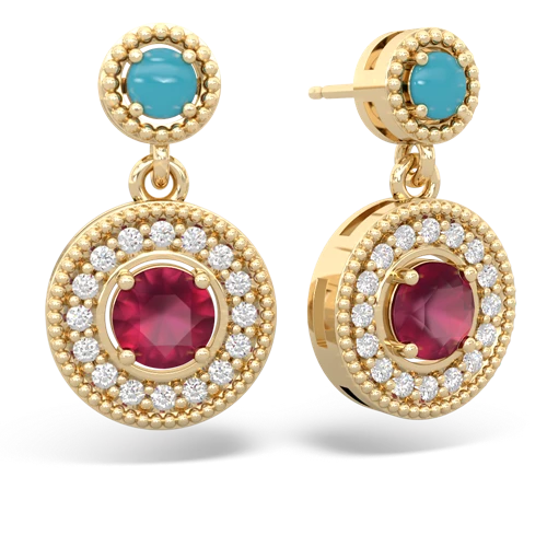 turquoise-ruby halo earrings