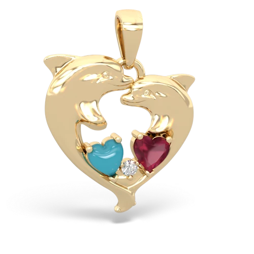 turquoise-ruby dolphins pendant