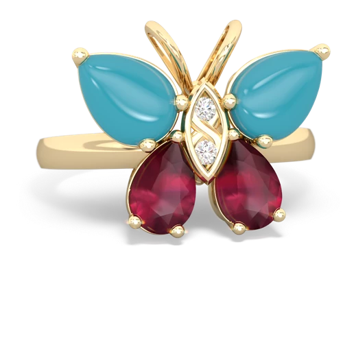 turquoise-ruby butterfly ring