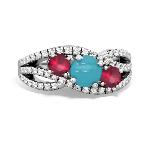 turquoise-ruby three stone pave ring