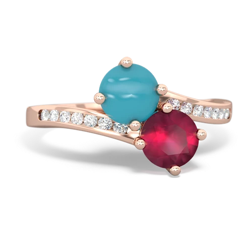turquoise-ruby two stone channel ring