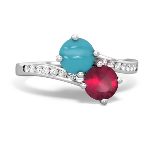 turquoise-ruby two stone channel ring