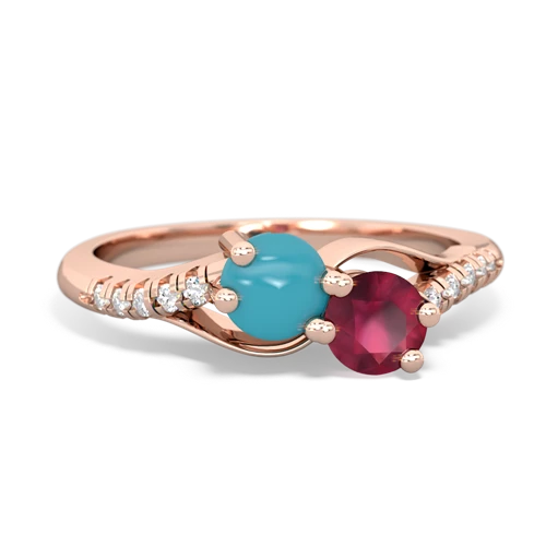 turquoise-ruby two stone infinity ring