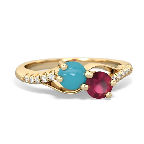 turquoise-ruby two stone infinity ring