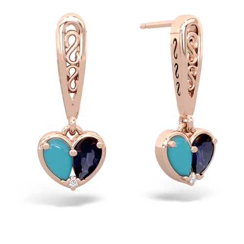 turquoise-sapphire filligree earrings