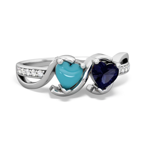 turquoise-sapphire double heart ring