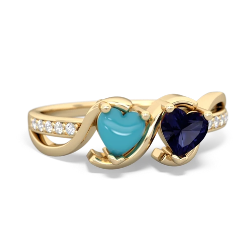 turquoise-sapphire double heart ring