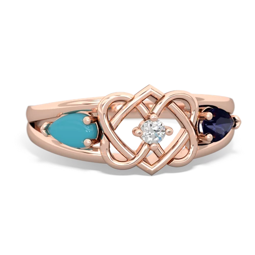 turquoise-sapphire double heart ring