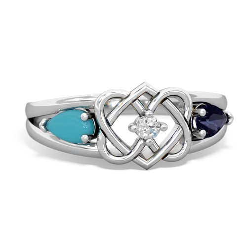 turquoise-sapphire double heart ring