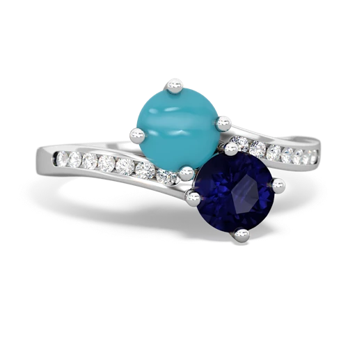 turquoise-sapphire two stone channel ring