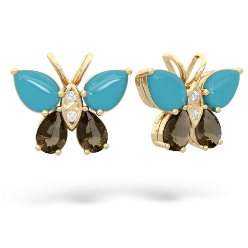 turquoise-smoky quartz butterfly earrings