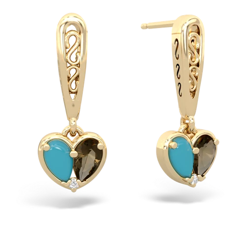 turquoise-smoky quartz filligree earrings